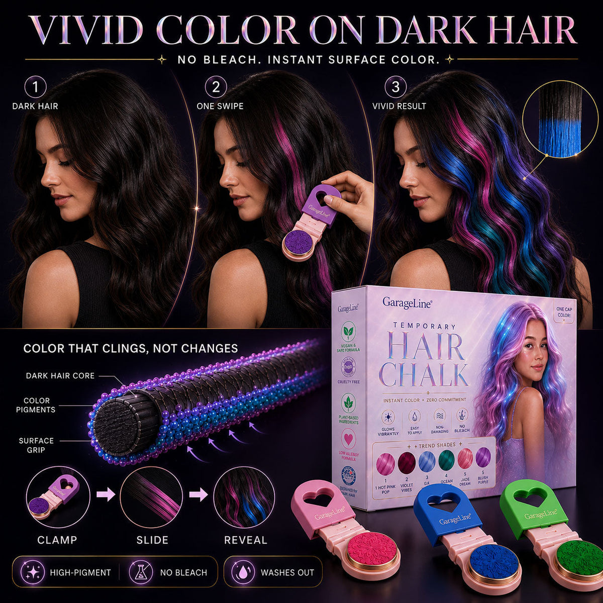 Save 60% Today丨GarageLine® 3-in-1 Luminous Temporary Hair Chalk